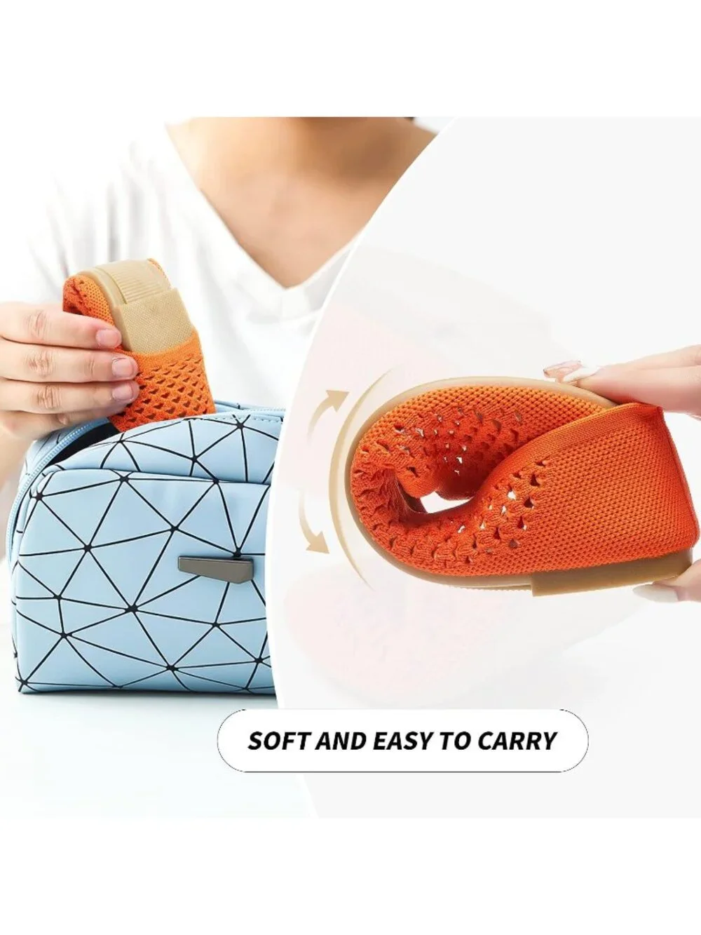 Women's Orange Comfortable Knit Pointed Toe Slip On Business Casual Ballet Flats